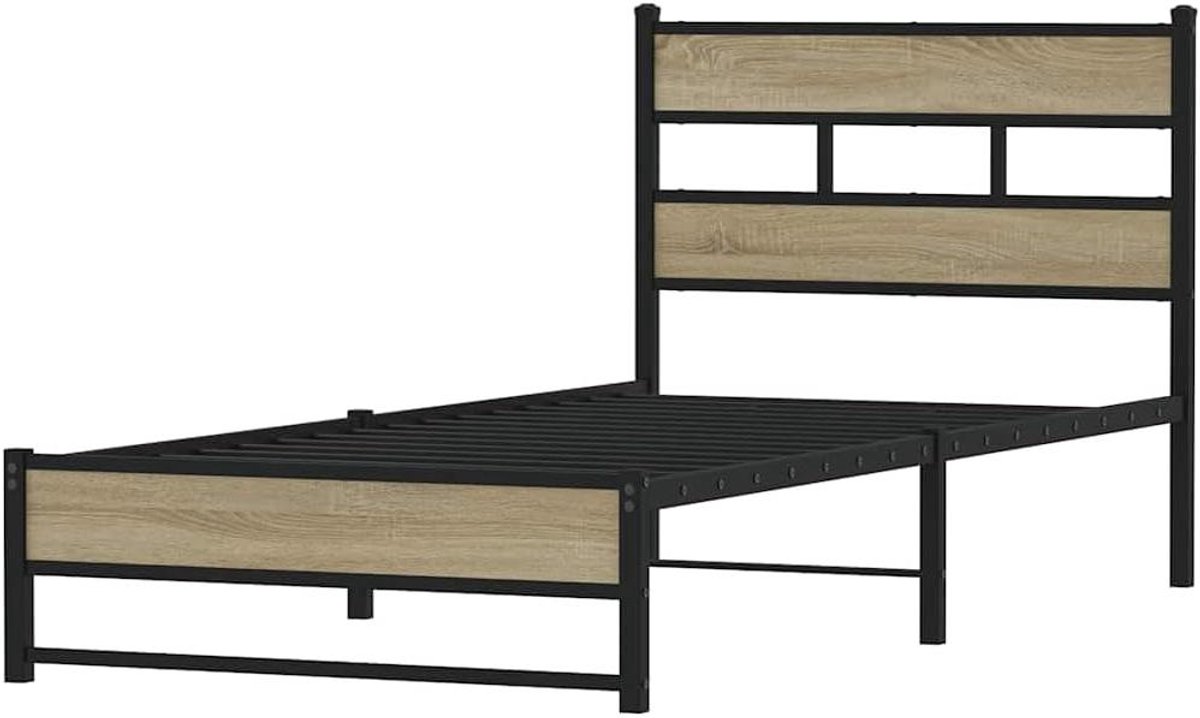 Bedframe Metaal - Frame Bed - Slaapkamer Inrichten - Robuuste Constructie - 90x190 cm - Sonoma Eiken