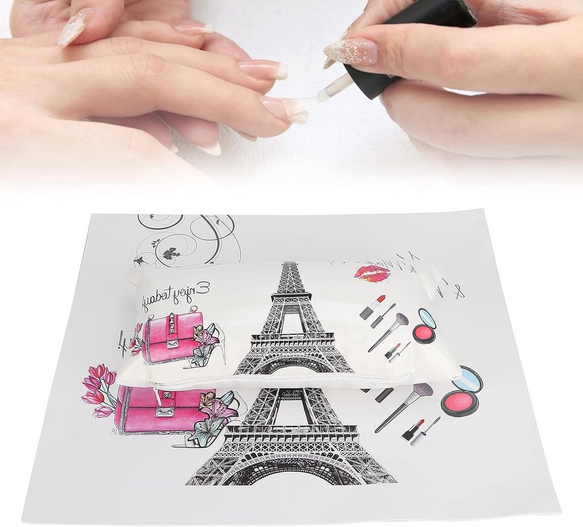 Nail Art Handkussen Set - Manicure Tafelmat - Nagelverzorging Bieden - Afneembare Hoes - 39 x 33 cm - Zwart