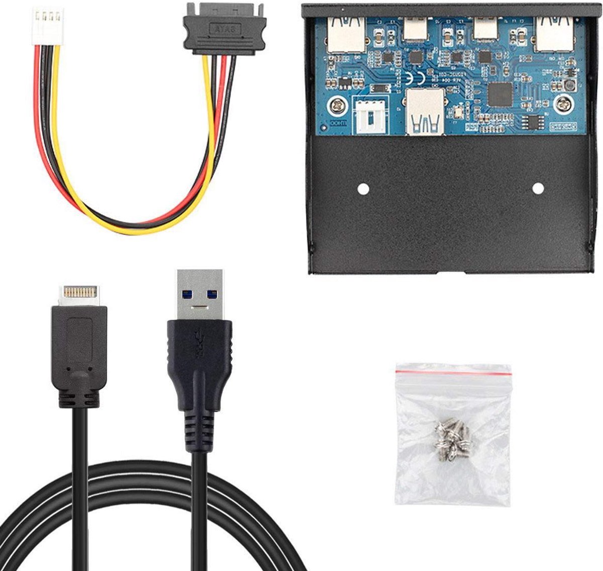 Voorpaneel USB Hub - Moederbord Kabel - Computer Uitbreiding - 4 Poorten - 3.5 inch Bay - Zwart