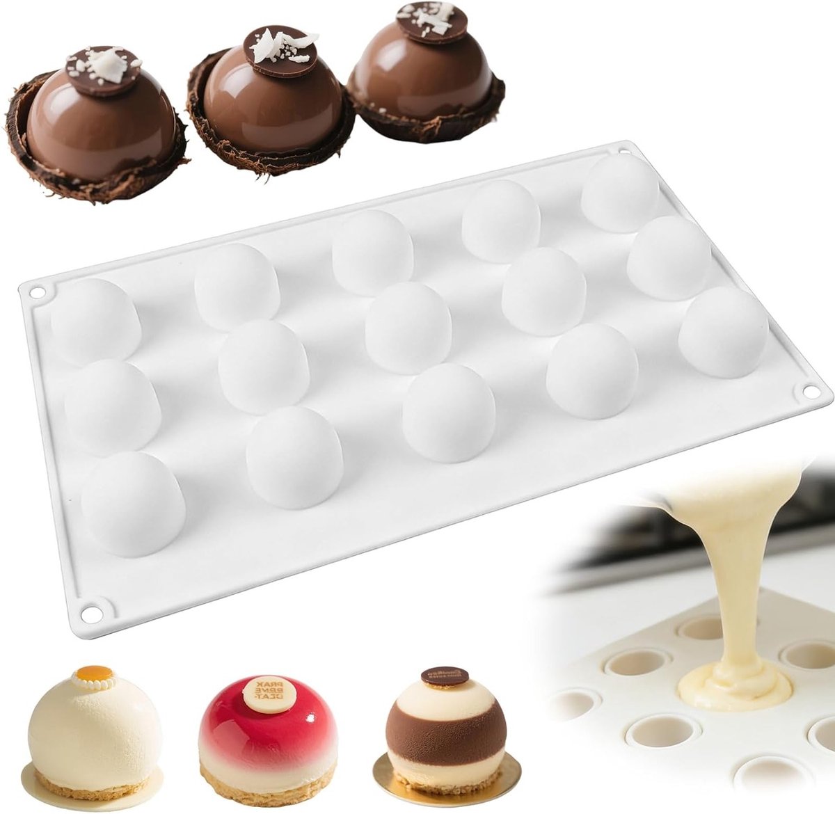 Siliconen Mallen voor Chocolade en Mousse, Flexibele en Antikleef Mallen voor Dome Cake Ballen en IJsballen