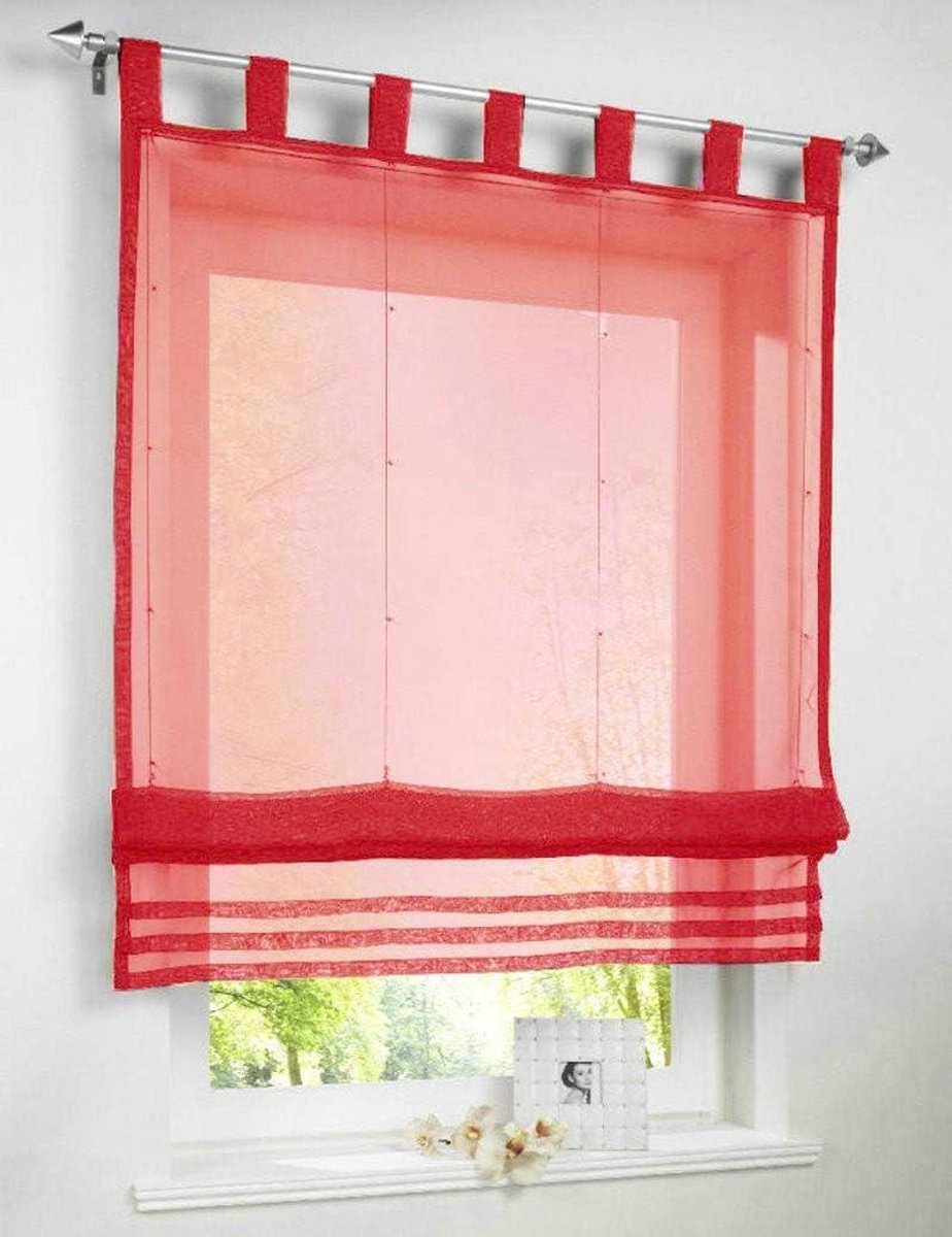 Vouwgordijn met vouwklep - Keukengordijn Transparant - Raamdecoratie Woonkamer - Lichtdoorlatende Voilekwaliteit - B80 x H155 cm - Beige