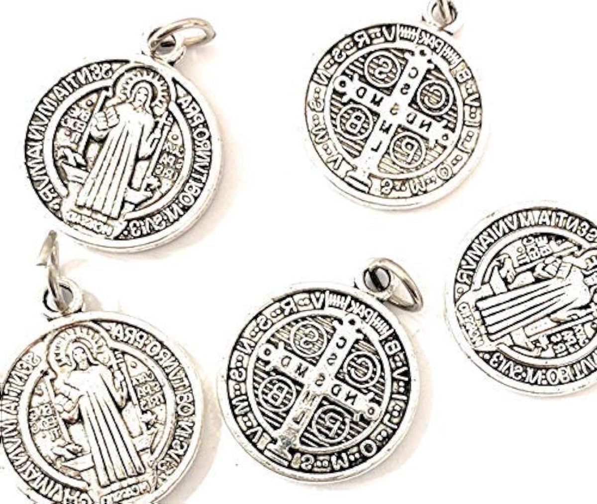 Benedictus medaille - Sint Benedictus - Bescherming tegen kwaad - Verzilverd metaal - 5 stuks - Zilverkleurig