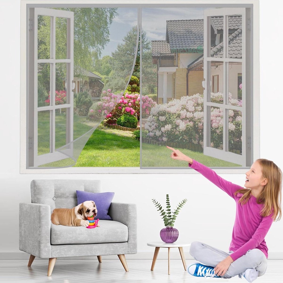 Vliegenhor Deur - Muggengordijn Hor - Insecten Buiten Houden - Automatische Sluiting - 125x115cm - Grijs