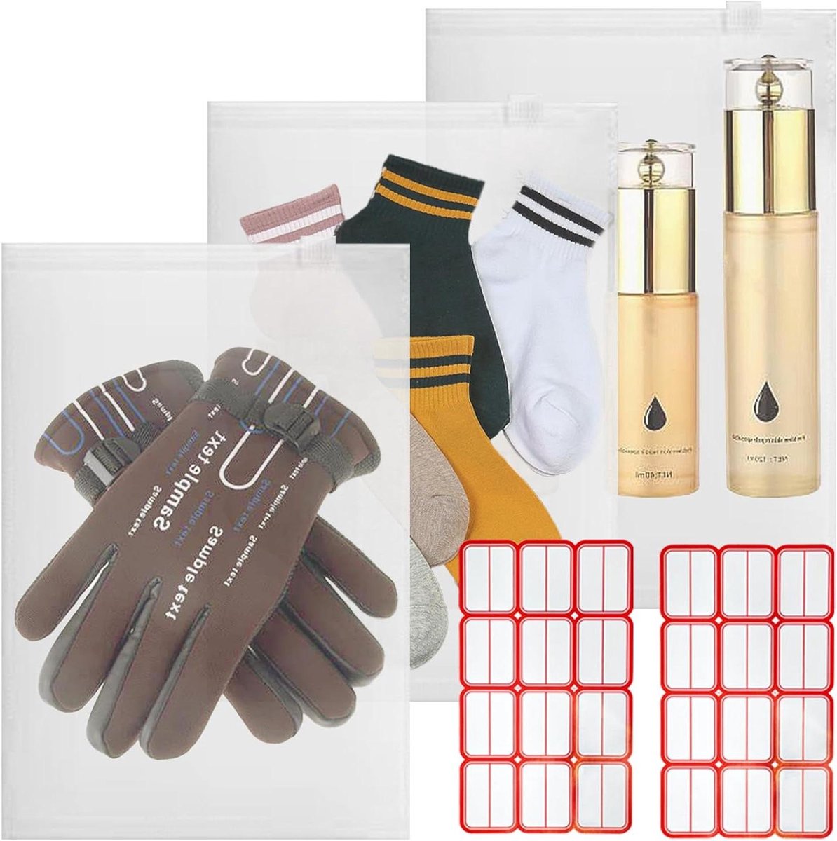 Ritszakken Kleding - Reisopbergzakken - Kleding Sorteren - Herbruikbaar Waterdicht - 17 x 25 cm - Transparant