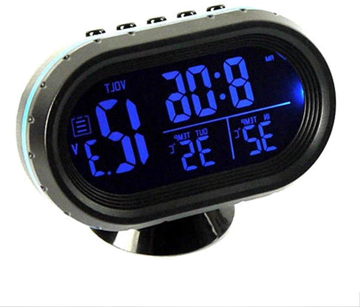 Auto Klok Thermometer - Temperatuur Voltmeter - Auto Rit Informatie - Multifunctioneel LCD Display - DC 12-24V - Blauw