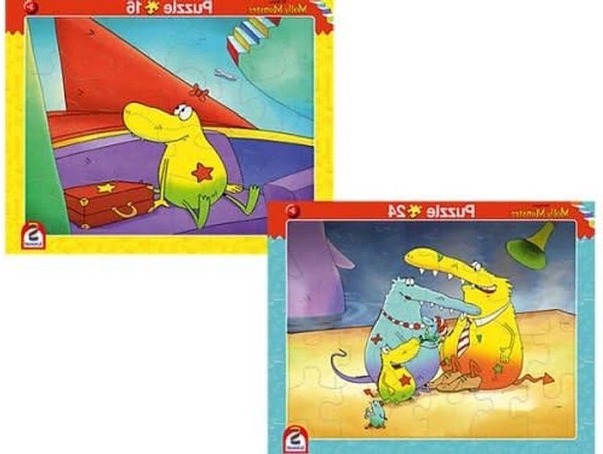 Framepuzzels Molly Monster - Kinderspellen Puzzelset - Kinderen Leren Spelen - Dubbele Puzzel Stukken - 16 en 24 Delen - Meerkleurig