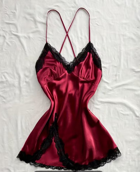 Valentijnsdag Dames - Zoete Nachthemd - voor Alle Seizoenen V-Hals Slip Slaapjurk met Kant, Sexy Effen Kleur Mouwloze Nachtkleding - voor Vrouwen - Geschikt voor Alle Seizoenen - Perfect Cadeau voor Haar
