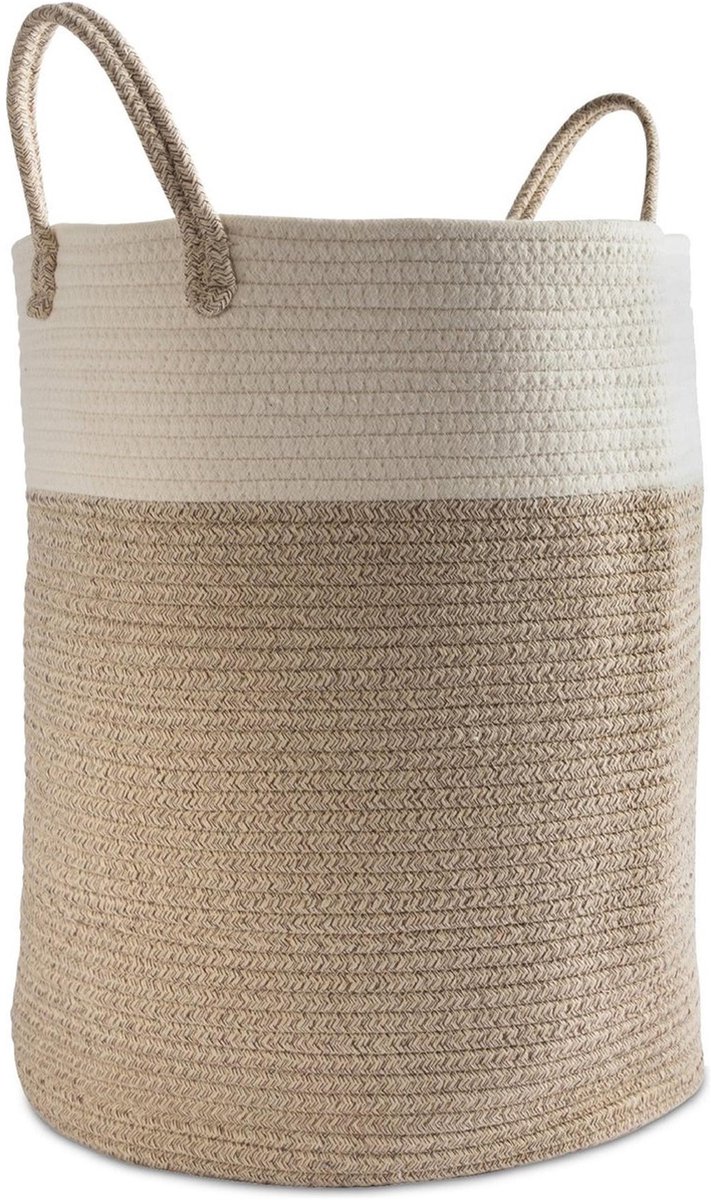 Beyahl - Wasmand katoen 52L merkloos rond opvouwbaar met handvaten 46x38 cm opbergmand speelgoedmand stevige wasbox