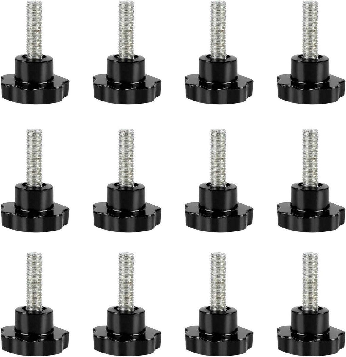 M6 x 40 mm Clamp Knoppen - Set van 12 Stuks, Stervormige Plastic Knoppen voor Verstelling, Klemmen en Bevestigen in de Industrie, Zwart
