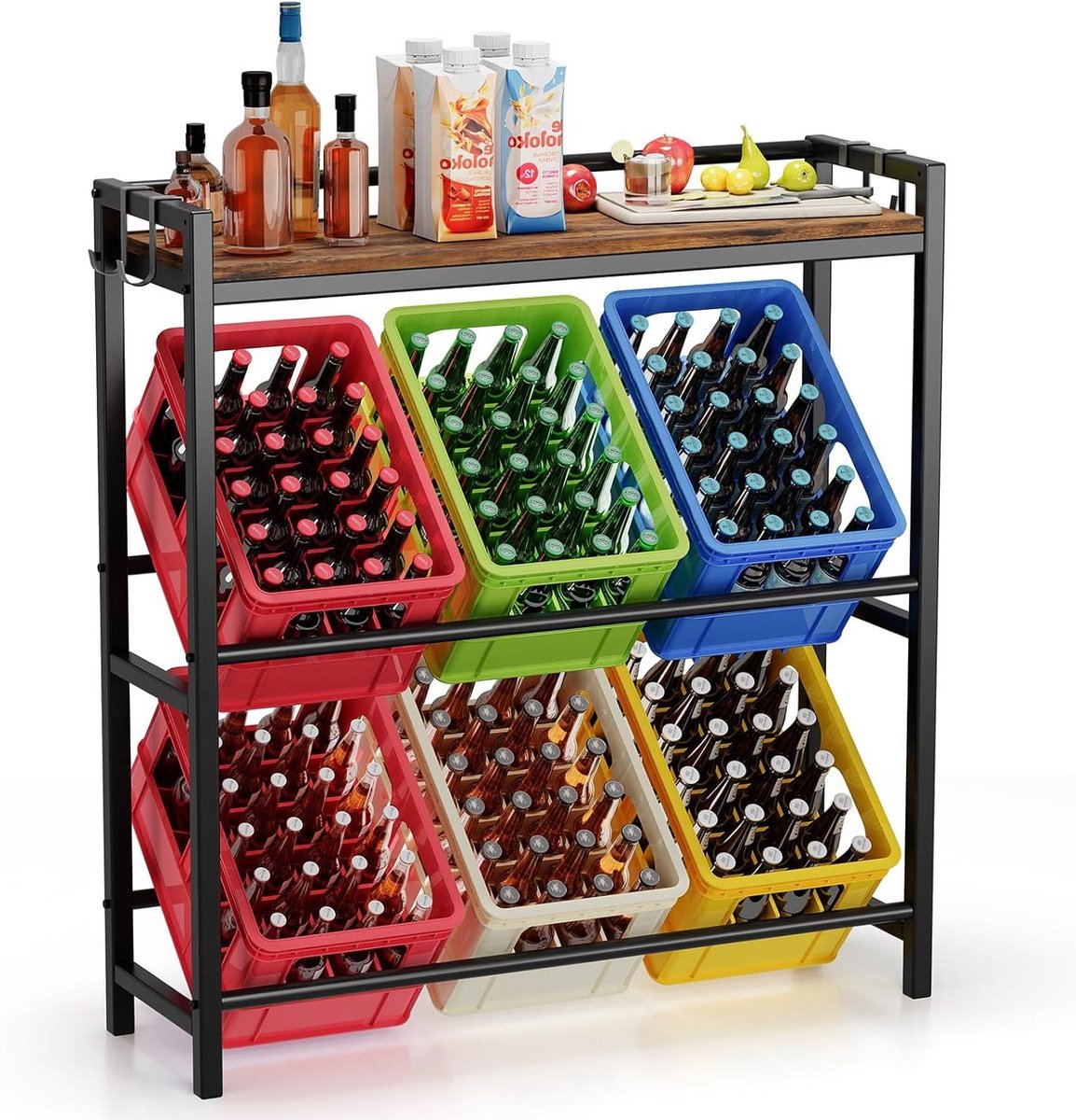 Drankkrattenrek - Krattenstandaard - Dranken Opslaan - Met Legplank - 117.3 cm - Zwart