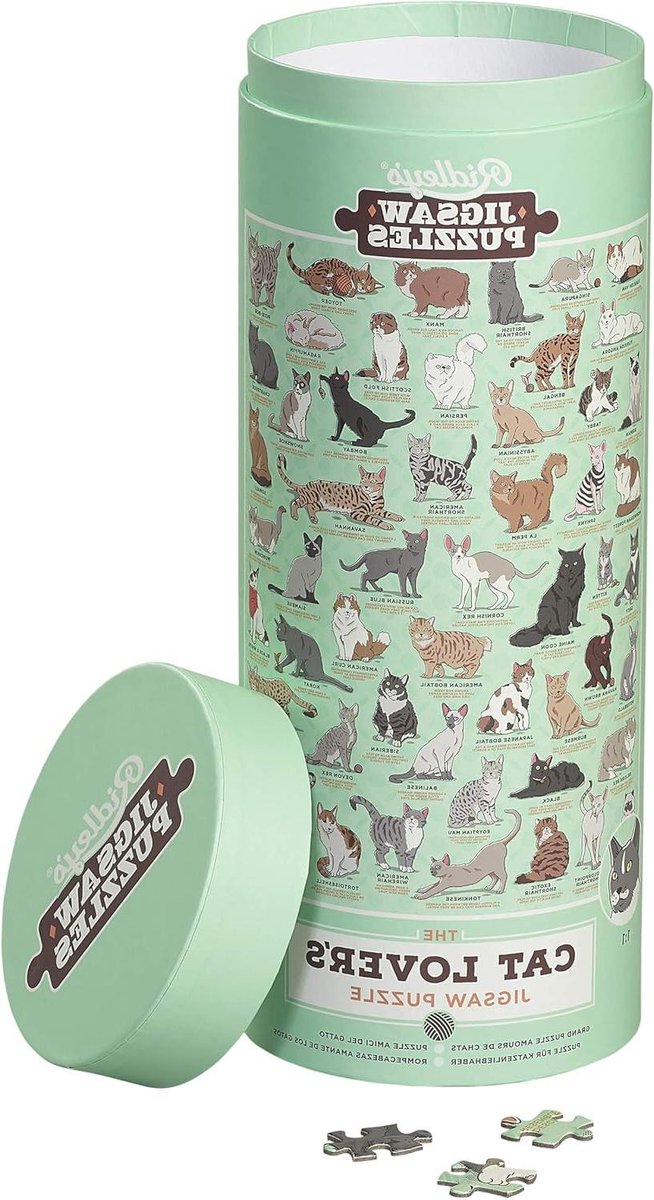 Kat Liefhebbers Puzzel - 1000 Stukjes Puzzel - Ontspannend Puzzelen - 54 Kattenillustraties - 700 x 550 mm - Veelkleurig
