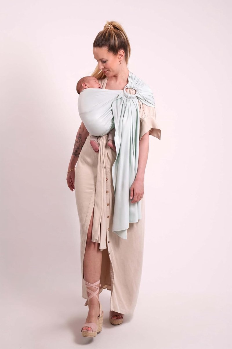 Geweven Draagdoek - Ring Sling - Baby Dragen - Zonder Knoop Installatie - Tot 14 kg - Helder Azuurblauw – foto 7