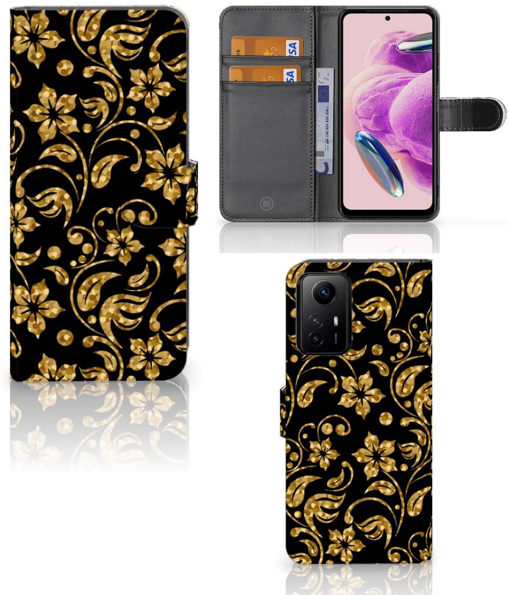 Xiaomi Redmi Note 12S Hoesje Gouden Bloemen