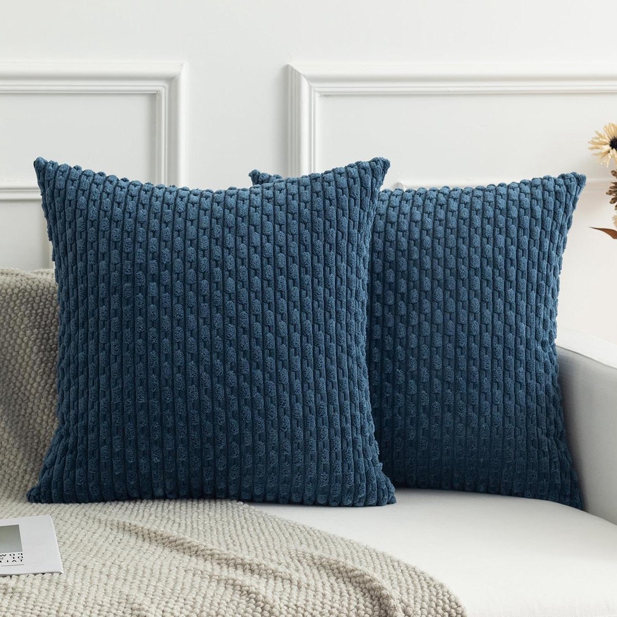 Kussenhoezen Set - Decoratieve Kussenovertrekken - Woonkamer Decoratie - Zachte Corduroy Stof - 40 x 40 cm - Blauw