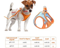 Verstelbare Reflecterende Harnas en Leash Set voor Kleine Honden, Ademend Puppy Harnas van 1.5m (Oranje, 3XL) met Comfort en Veiligheid
