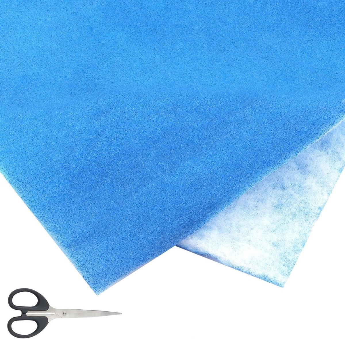 Filtermat G4 Blauw en Wit 1 x 1 m met Zwarte Schaar - Universele Vervangingsfilter voor Ventilatie, Stoffilter en Extractor Kap