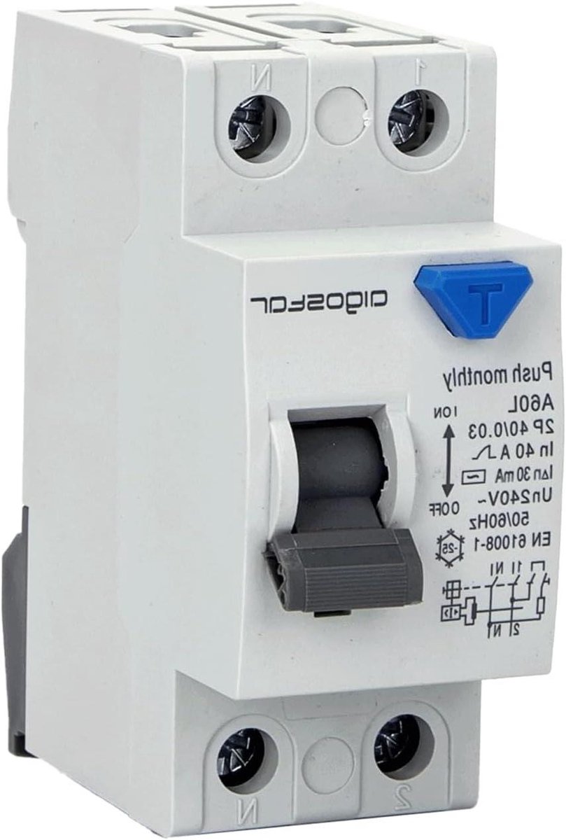 Differentiebeveiligingsschakelaar - Aardlekschakelaar - Elektrische veiligheid - 2-polig - 40 A 30 mA - Grijs