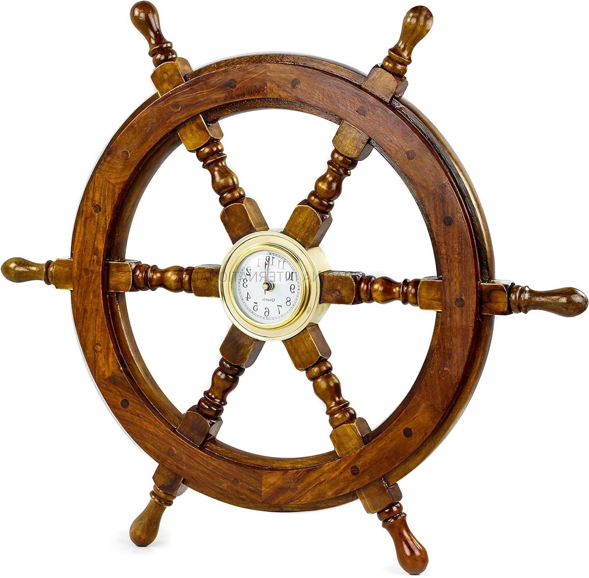 Schip Wiel Klok - Scheepsstuur Klok - Maritiem Decor - Romeinse Cijfers - 25 inch Diameter - Brons