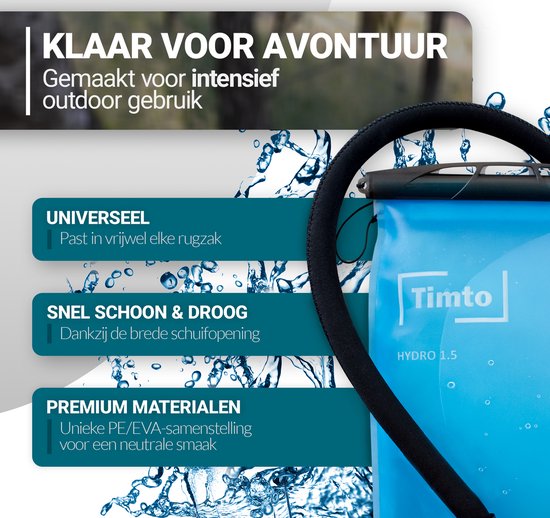 Timto Hydro 1.5L Waterzak met Slang - Drinkzak Drinksysteem Rugzak - BPA Vrij - Lekvrij - Camelbak - Hydratatie voor Hardlopen, Wandelen, Fietsen, Festival, Kamperen & Outdoor - Drinkrugzak - Universeel Drinkreservoir - Geurloos - Smaakloos - Camping van Merkloos — afbeelding 3