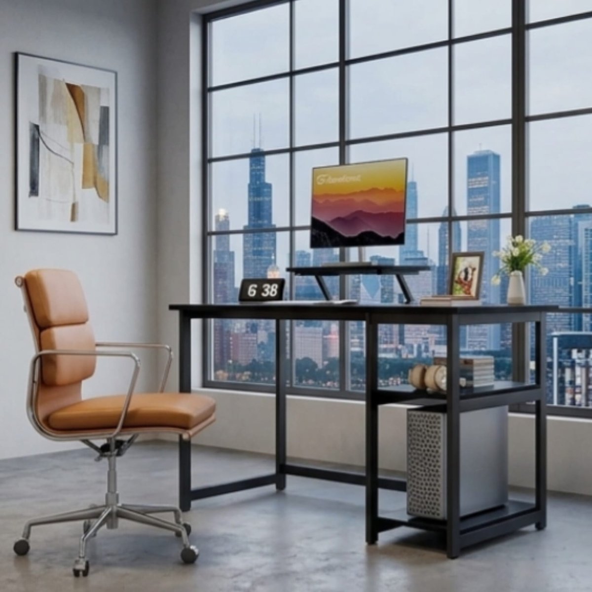 Bureau 120x50x75 cm met Monitorstandaard – Computer Bureau / Thuiskantoor Bureau – Modern Gaming & Werk Bureau – Zwart – Urbanhome