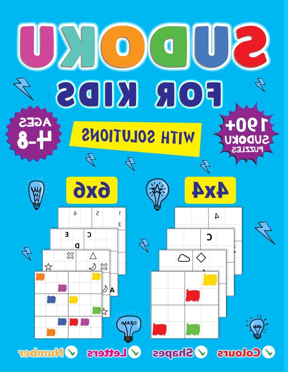 Sudoku Boek Kinderen - Puzzelboek Logica - Leren Denken - Kleuren Vormen Letters Cijfers - 4x4 6x6 Grids - Kleurrijk