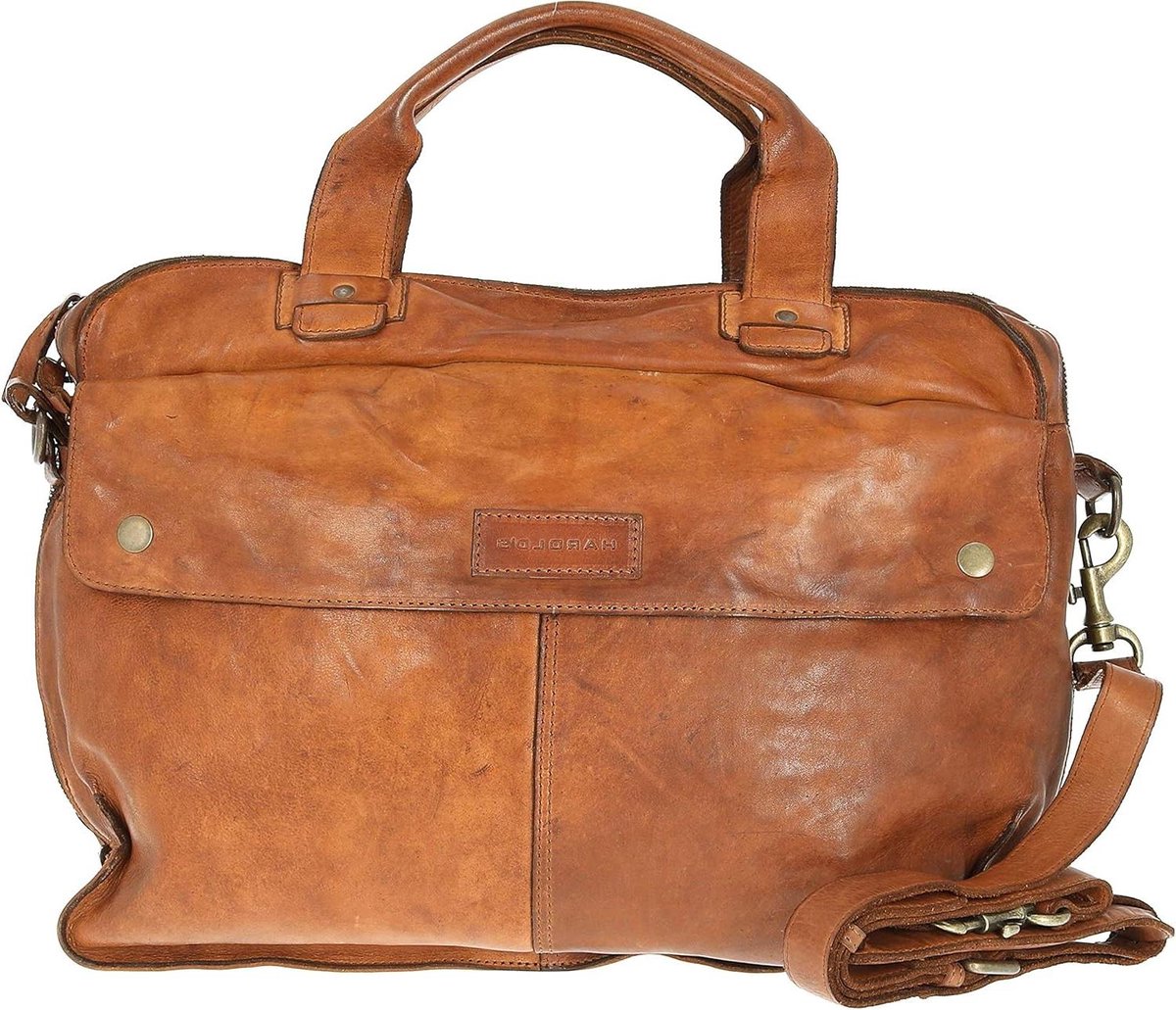 Laptoptas Leer - Schoudertas Aktetas - Zakelijk Werk - Laptop Compartiment - 40 cm - Cognac