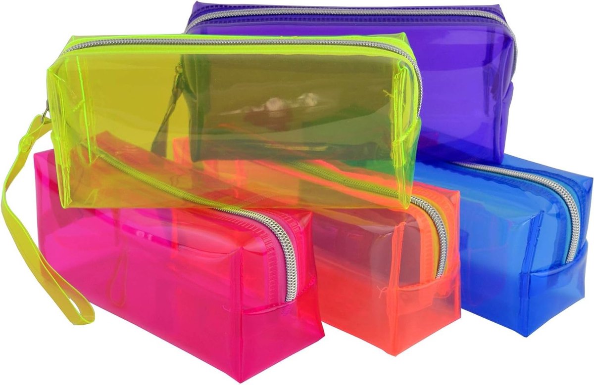 Transparante Pennentas Set van 3, Multifunctionele Grote Etui voor School, Reizen en Make-up in Paars