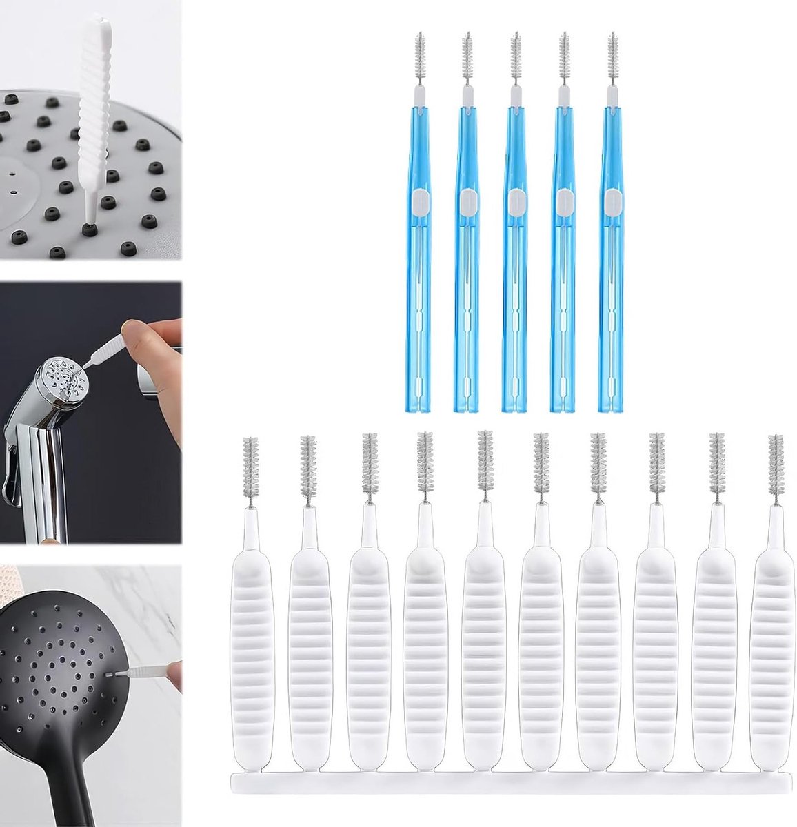 Reinigingsborstel voor Douche en Badkamer, Antikalk Borstel voor Douchekop, Set van 15 Stuks, Effectieve Verzorging van Badaccessoires en Toebehoren