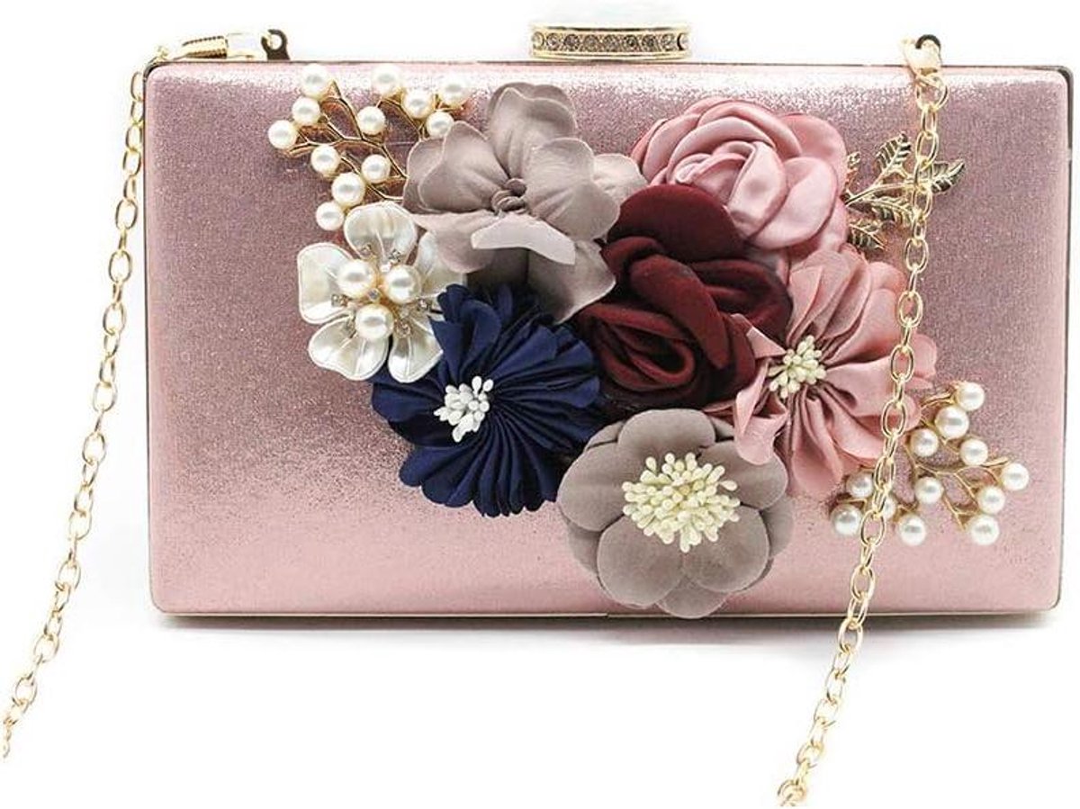 Bruids Clutch - Avondtasje Bruiloft - Feestelijke Gelegenheid - Bloemen Design - 25 cm - Wit