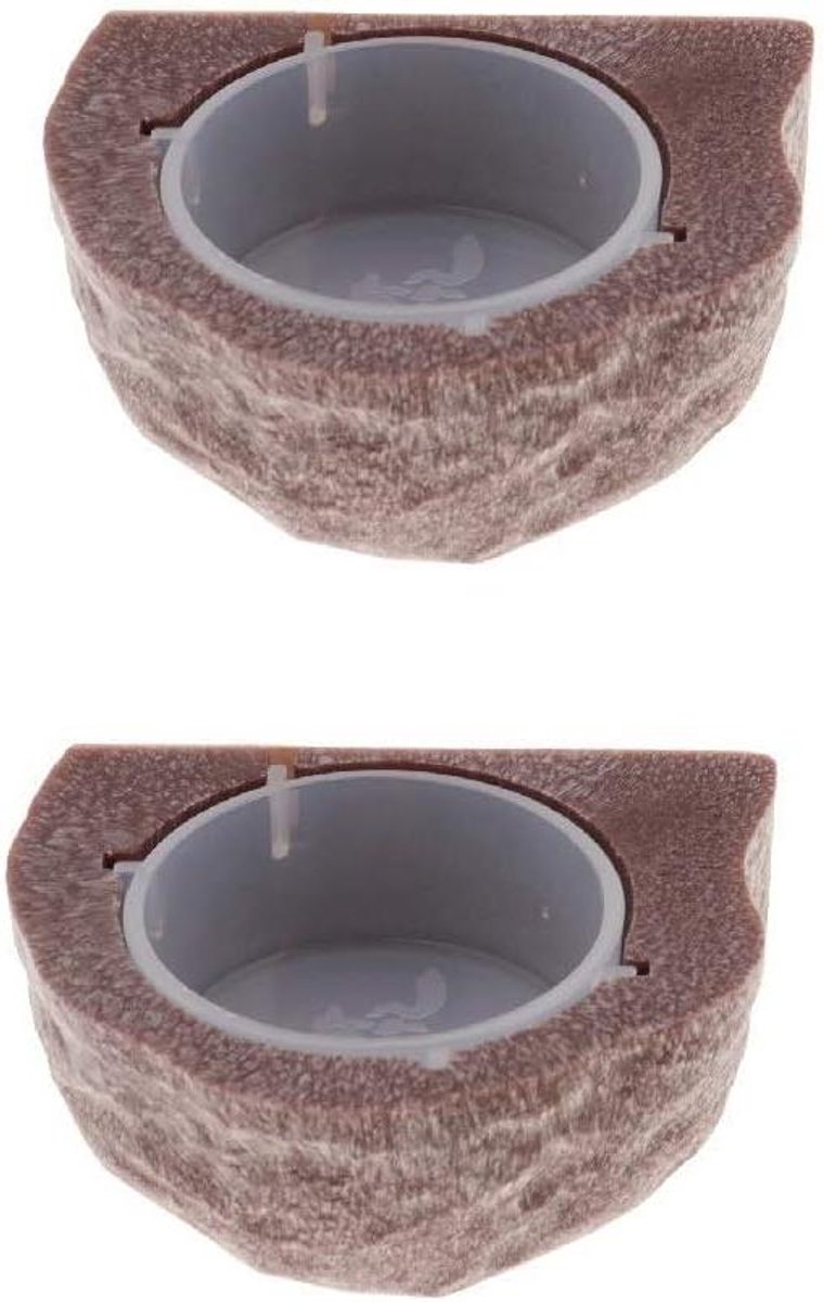 Magnetische Voederbak - Reptielen Voerbak - Huisdieren Voeren - Natuurlijke Rotslook - 2 stuks 9.5 cm - Bruin