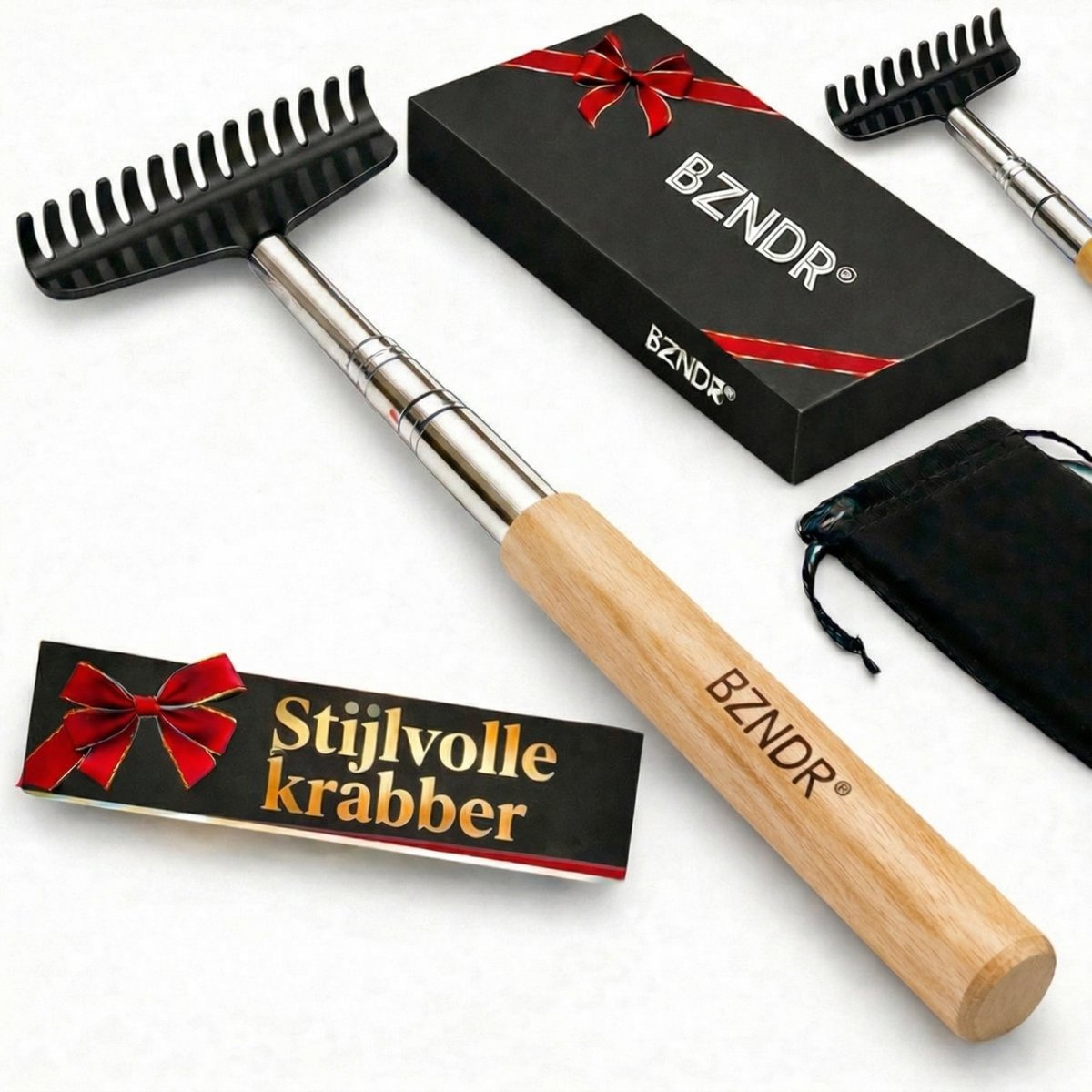 BZNDR® Ruggenkrabber met 14-punts Hark – Extra Breed Kraboppervlak – Inclusief Luxe Geschenkdoos & Opbergzakje