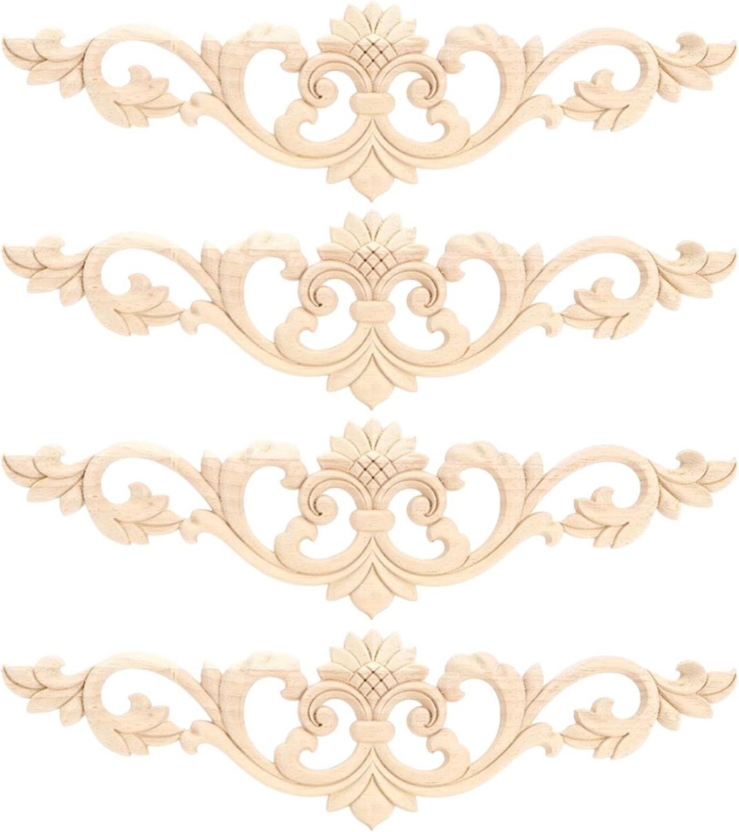 Hout Applique - Houtsnijwerk Decoratie - Meubels Verfraaien - Ongeverfd Natuurlijke Kleur - 30x8cm - Beige