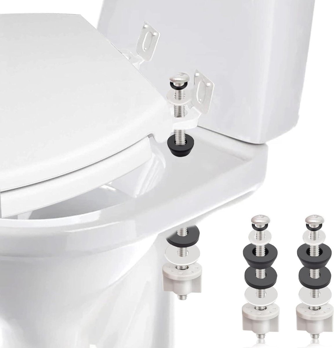 Toiletzitting Scharnier Bouten - Toiletbouten Bevestiging - Toilet Reparatie - Roestvrij Staal Rubber - 8.4 cm Bout - Zilver