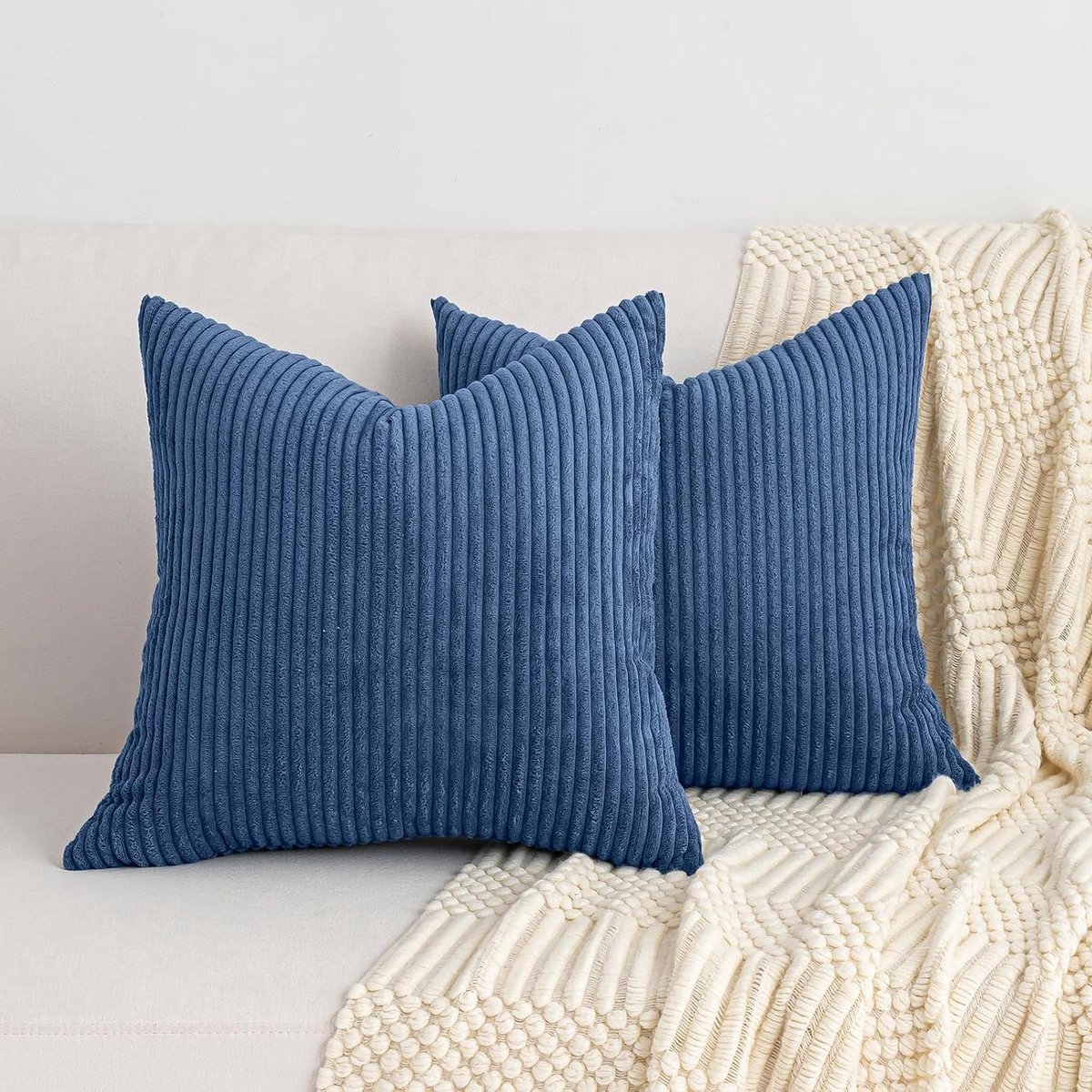 Corduroy Kussenslopen - Kussenhoezen Sierkussen - Bank Decoratie - Zacht Milieuvriendelijk Materiaal - 70 x 70 cm - Denim Blauw