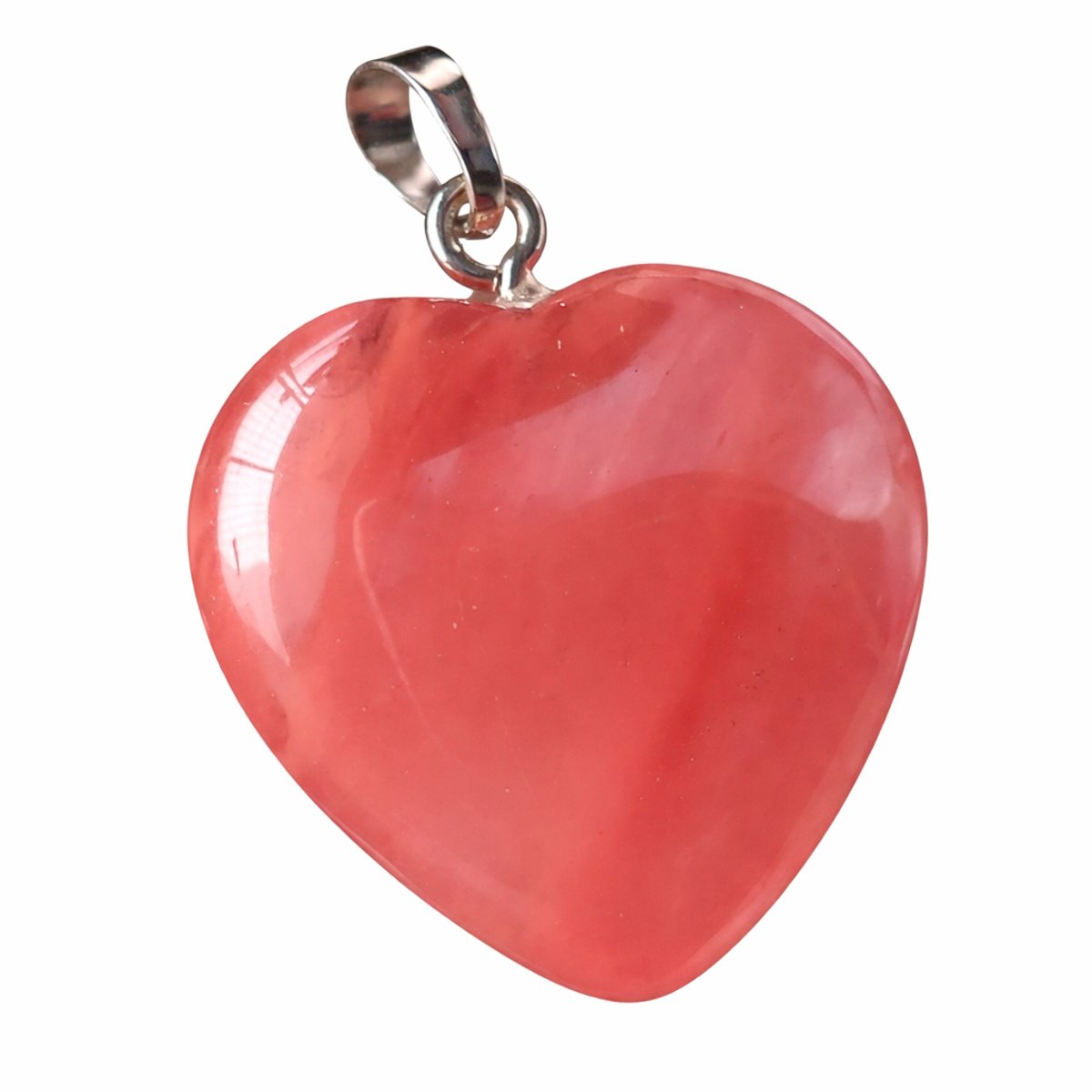 925 Zilveren Hart Hanger Cherry Quartz - Handgemaakte Roze Edelsteen Pendant - 39 x 30 mm
