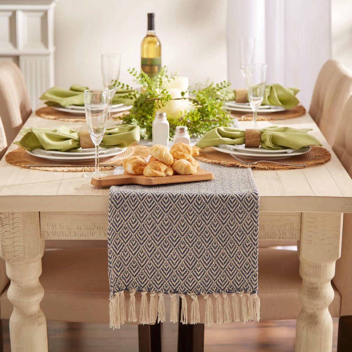Tafelloper Katoen - Loper Tafel - Tafel Decoreren - Geweven Textuur - 15 x 72 inch - Frans Blauw