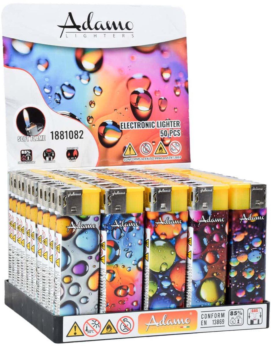 Adamo Elektronische Aanstekers 'Drops' Display (50 stuks)