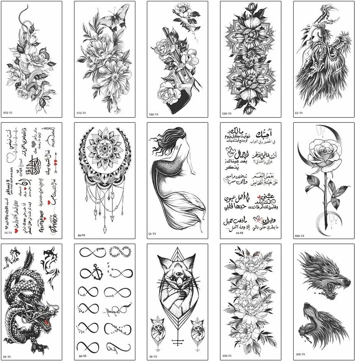 Halloween Tattoo Stickers - 15 Bladen met Dieren, Semi-Permanente Tatoeages voor Cosplay en Feestjes, Geschikt voor Nek, Arm en Handen