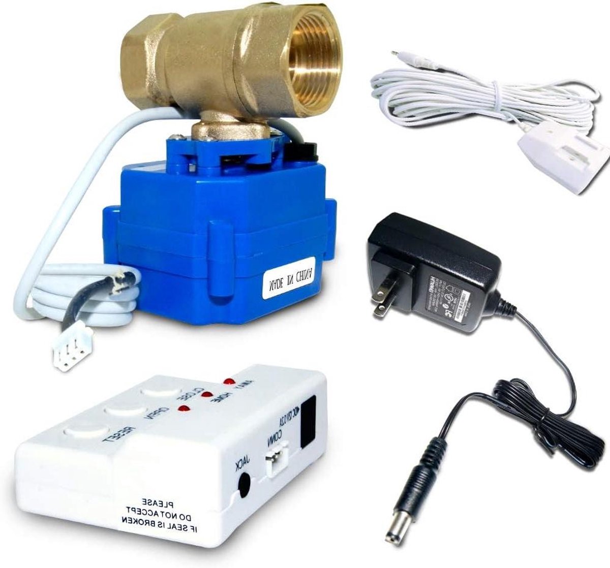 Waterlekdetector met afsluitklep - Overstromingspreventie systeem - Voorkom waterschade - Automatische afsluiting bij detectie - 3/4 NPT - Wit