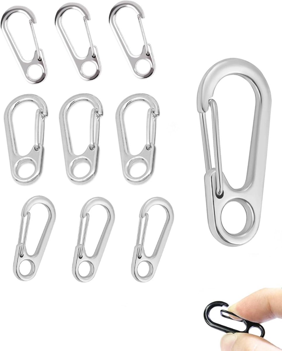 Mini Karabijnhaak Clips - Sleutelhanger Haken - Sleutels Organiseren - Veerbelaste Poort - 31 cm - Zilver