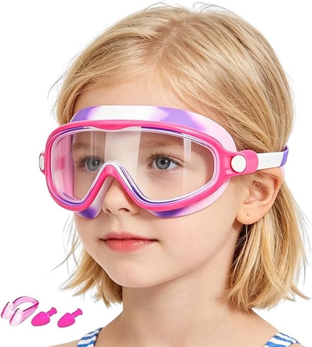 Anti-condens zwembril - Lekvrije zwemkleding voor zwembaden en stranden | Verstelbare siliconen band, met neusclip en oordopjes, UV-bescherming, comfortabel om te dragen, geschikt voor watersporten, buitenrecreatie en duiktraining (paars)