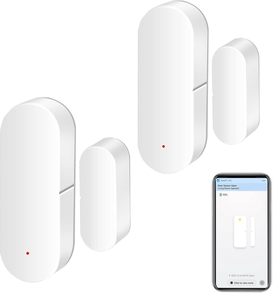 2 stuks WiFi-deursensor: slimme deuropen/gesloten detectoren, draadloze raamsensor met app-meldingswaarschuwing, contactsensor voor thuisbeveiliging, compatibel met Alexa Google Assistant