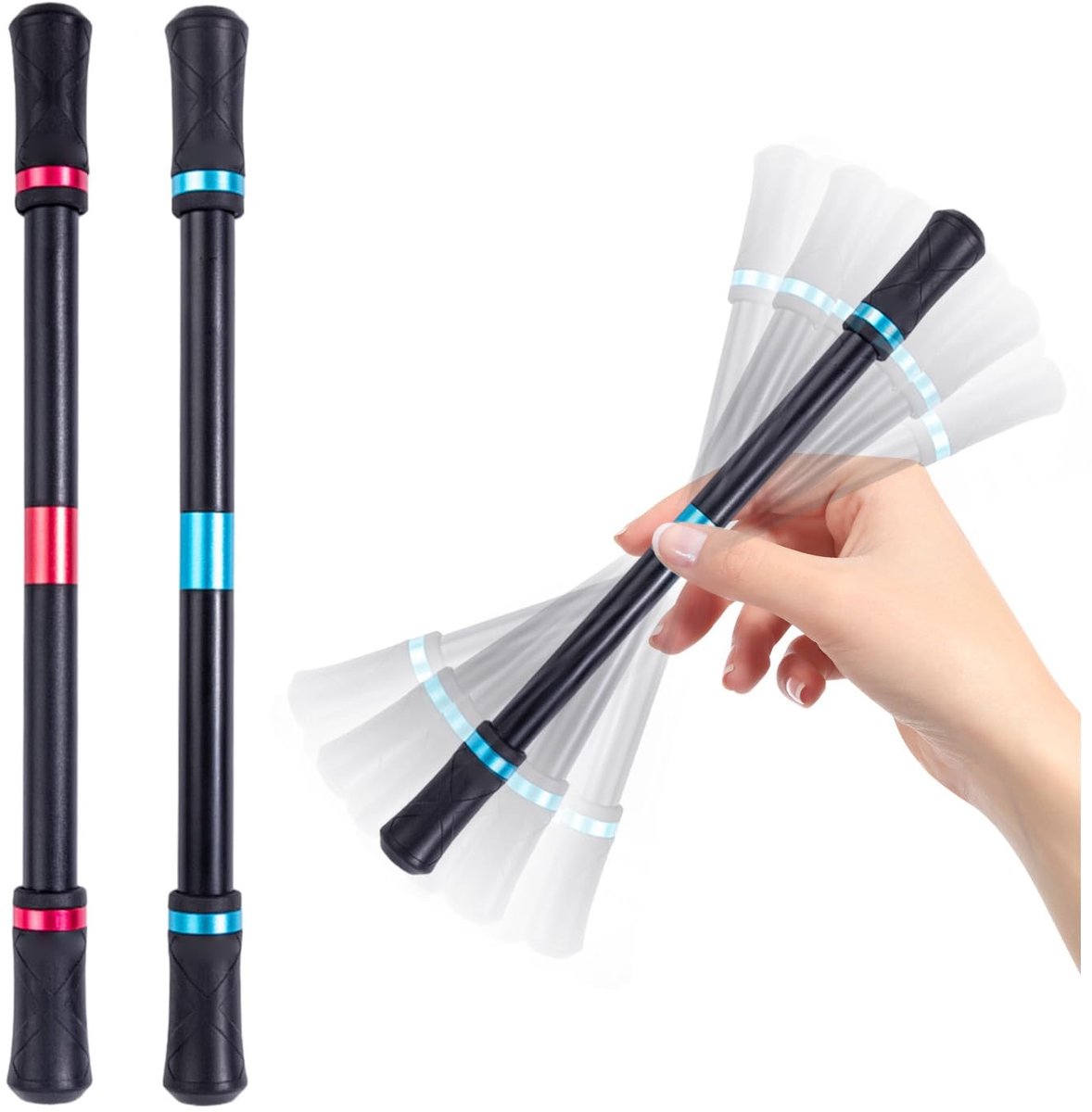 Dailygoods- Roterende Pen - 2 Stuks - Vingerrotatiepen - Decompressiestift - Hersen-Sutra Speelgoedpen - Duurzaam ABS - Rood en Blauw - Vingerspinner