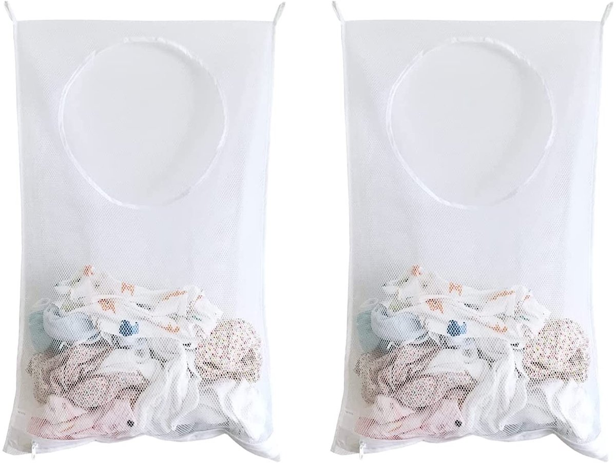 Dailygoods- Wasmand 2 vakken - Wasmand met deksel - Wasmanden - Waszakken - Waszak schoenen - Ruimtebesparend ontwerp