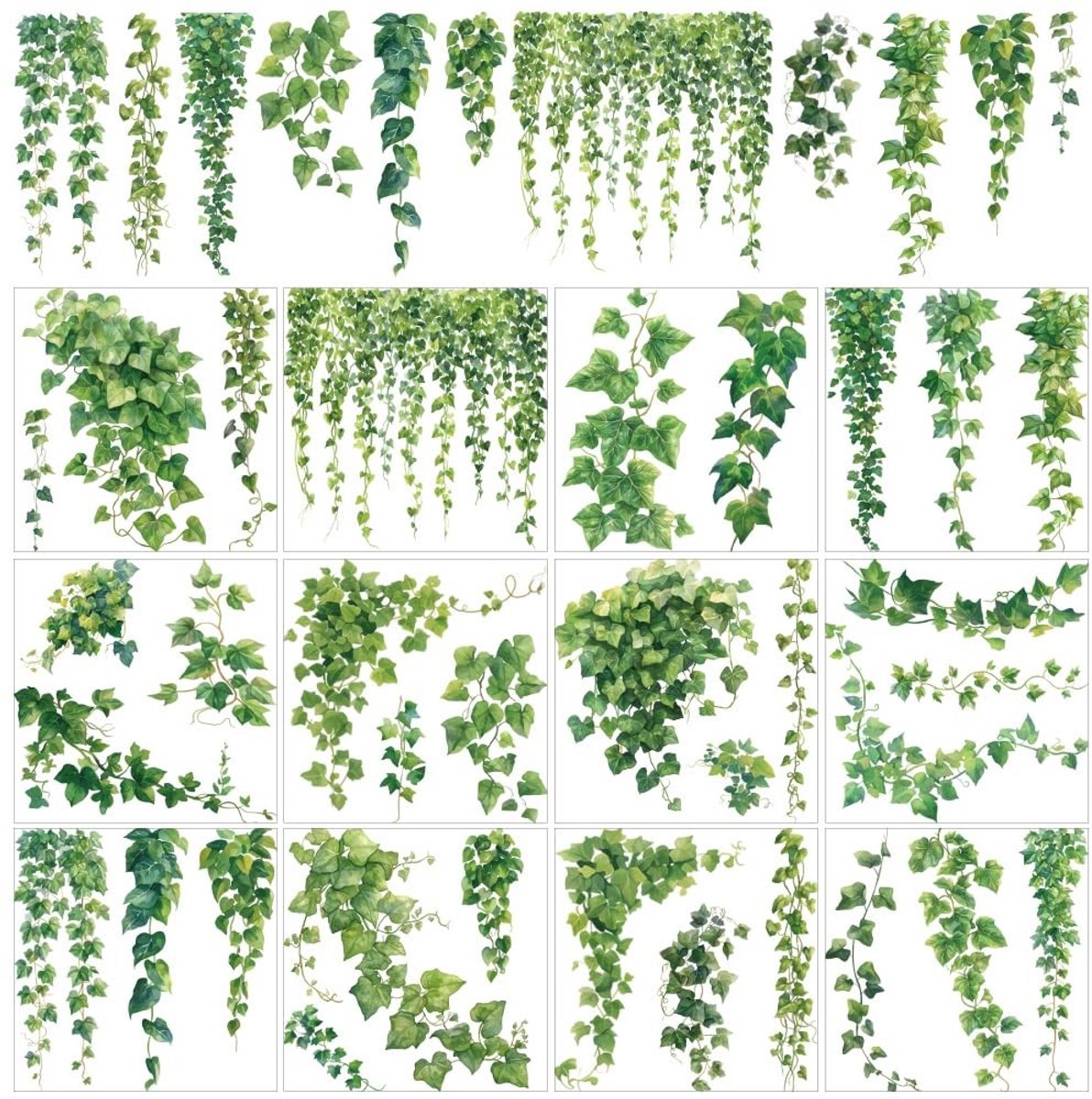 Dailygoods- Transferstickers Groene Klimopbladeren - Decoratieve Muurstickers - Plantenstickers voor Ramen - Woondecoratie - 12 Vellen - 5,5 cm - Muursticker