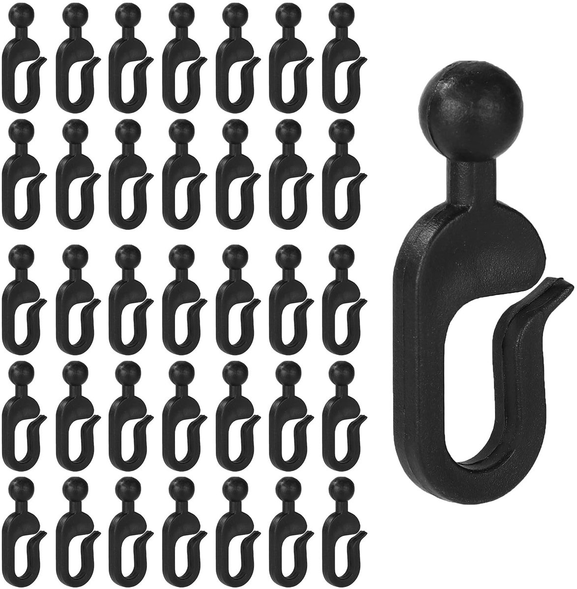 Dailygoods- Prieelhaken 36 Stuks - Zwart - Kunststof - Multifunctioneel - Accessoires voor Gordijnrails - 4x1,8 cm - Duurzaam Materiaal - Gordijnhaken