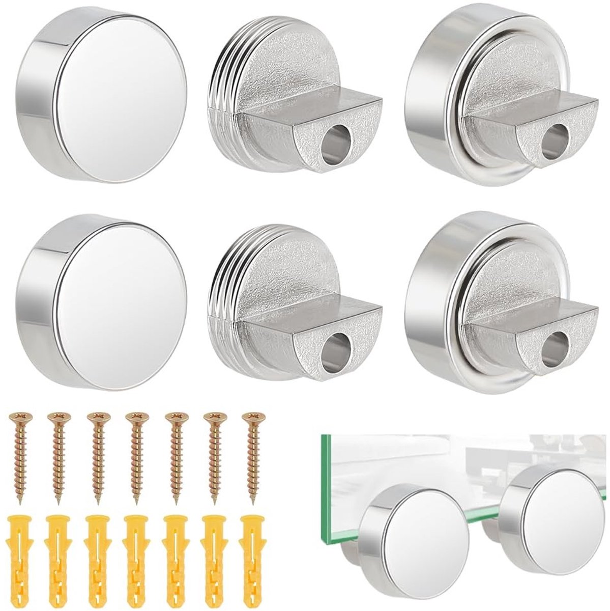 Dailygoods- Spiegelbevestigingsklemmen 8 Sets - Ronde Glashouders - Glazen Clipklemmen - Houder voor 6,5 mm Plat Glas - Metalen Gietijzeren Ramen - Materiaal: Legering - Glashouder