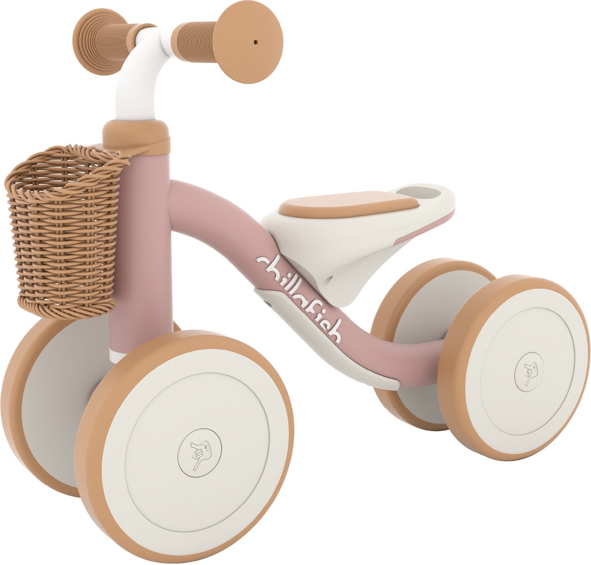 Chillafish Loopfiets 1 jaar voor meisjes met mandje - Loopwagen voor peuters tot 3 jaar - Roze - Lichtgewicht auto met handvat om te dragen - Stille anti slip banden voor binnen en buiten - Stabiel met 4 wielen - Model Cruzi