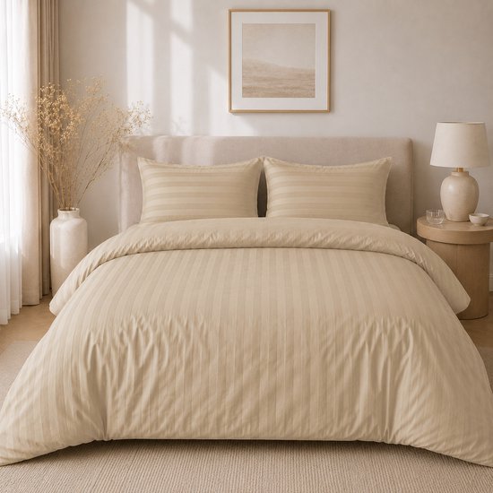 Hotellinnen Dekbedovertrek Crème | 27mm Streep - 240 x 200/220 cm + 2 kussenslopen