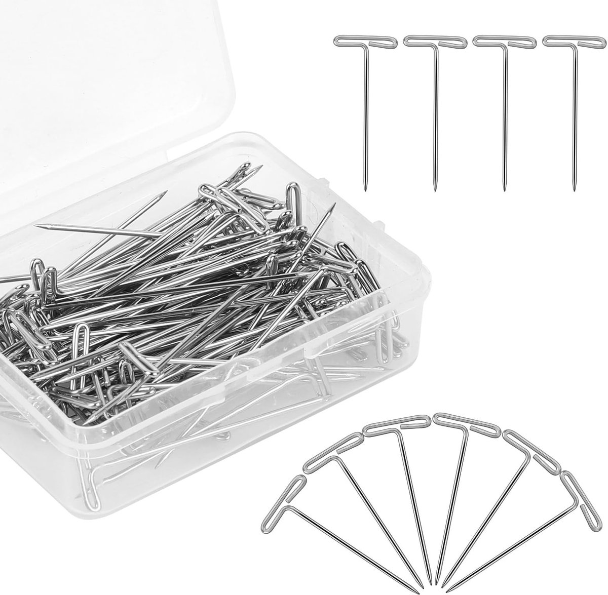 Dailygoods- T-pins 100 Stuks - Sterke/Schokbestendige T-naalden - Metaal - Voor Naaien/Knutselen - Met Opbergdoos - 2,6 x 1,1 cm